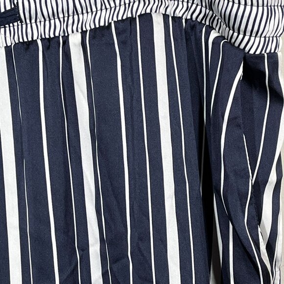 H and M Pants Womens Plus Size 24 Satin Wide Leg High Rise Blue Striped Casual - Picture 4 of 12